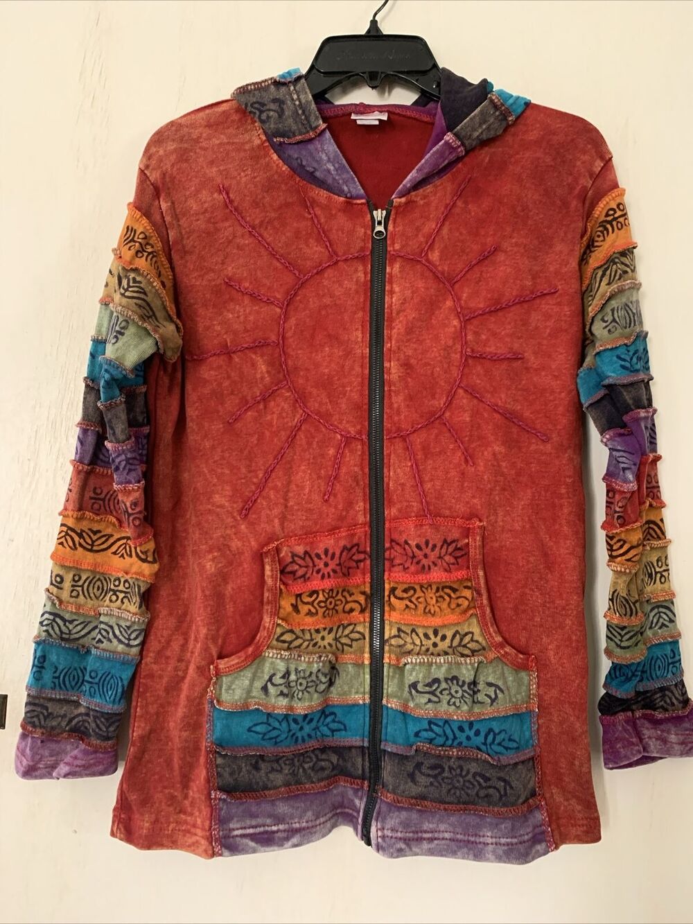 Greater Good Network Boho Multicolor Cotton Zip Women's Hooded Jacket S/M Used